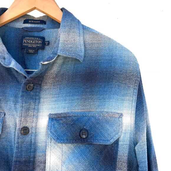 Pendleton Men’s Tall Super Soft Burnside Flannel Shirt Blue Plaid Cotton Medium - Picture 6 of 7